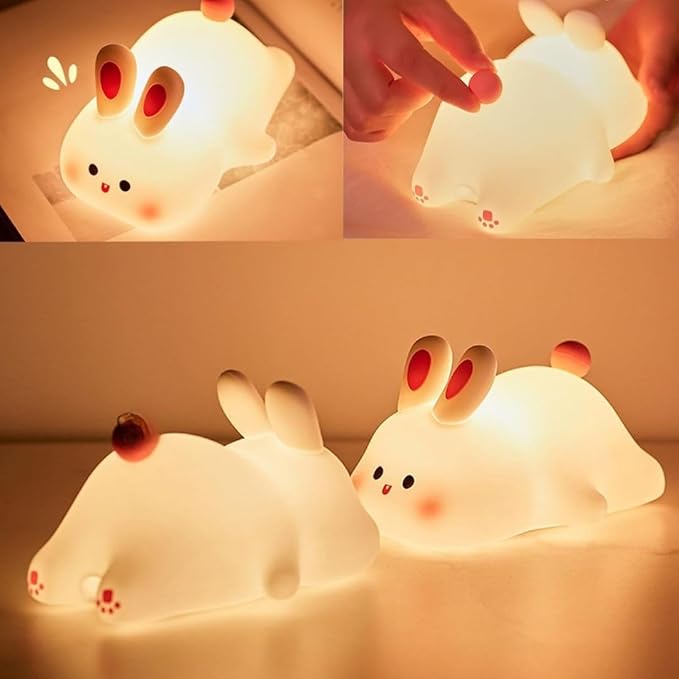 Cute Little Rabbit Night Light Touch Lamp | Rechargeable LED Lamp for Children's Bedroom | Ideal Gift for Boys, Girls, Toddlers, and Nursery
