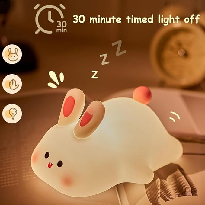 Cute Little Rabbit Night Light Touch Lamp | Rechargeable LED Lamp for Children's Bedroom | Ideal Gift for Boys, Girls, Toddlers, and Nursery