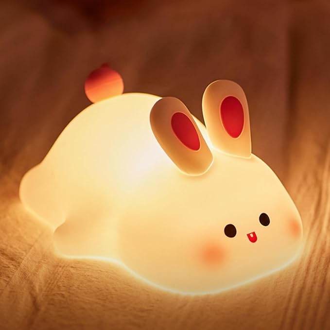 Cute Little Rabbit Night Light Touch Lamp | Rechargeable LED Lamp for Children's Bedroom | Ideal Gift for Boys, Girls, Toddlers, and Nursery