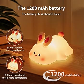Cute Little Rabbit Night Light Touch Lamp | Rechargeable LED Lamp for Children's Bedroom | Ideal Gift for Boys, Girls, Toddlers, and Nursery