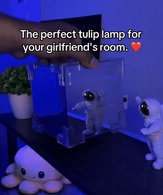 Wishpitara Tulip Cube Mirror Lamp (20 Flowers LED Decorative 2-in-1 Mirror Table Ornament for Bedroom, Living Room, Desktop Decor, and Gifts)